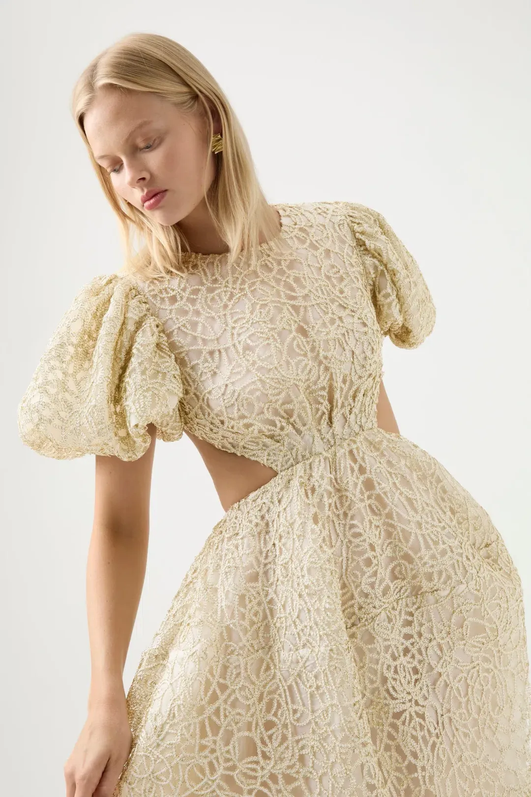 Aje Patina Lace Midi Dress Ivory Size AU 14 for rent on The Volte - main image