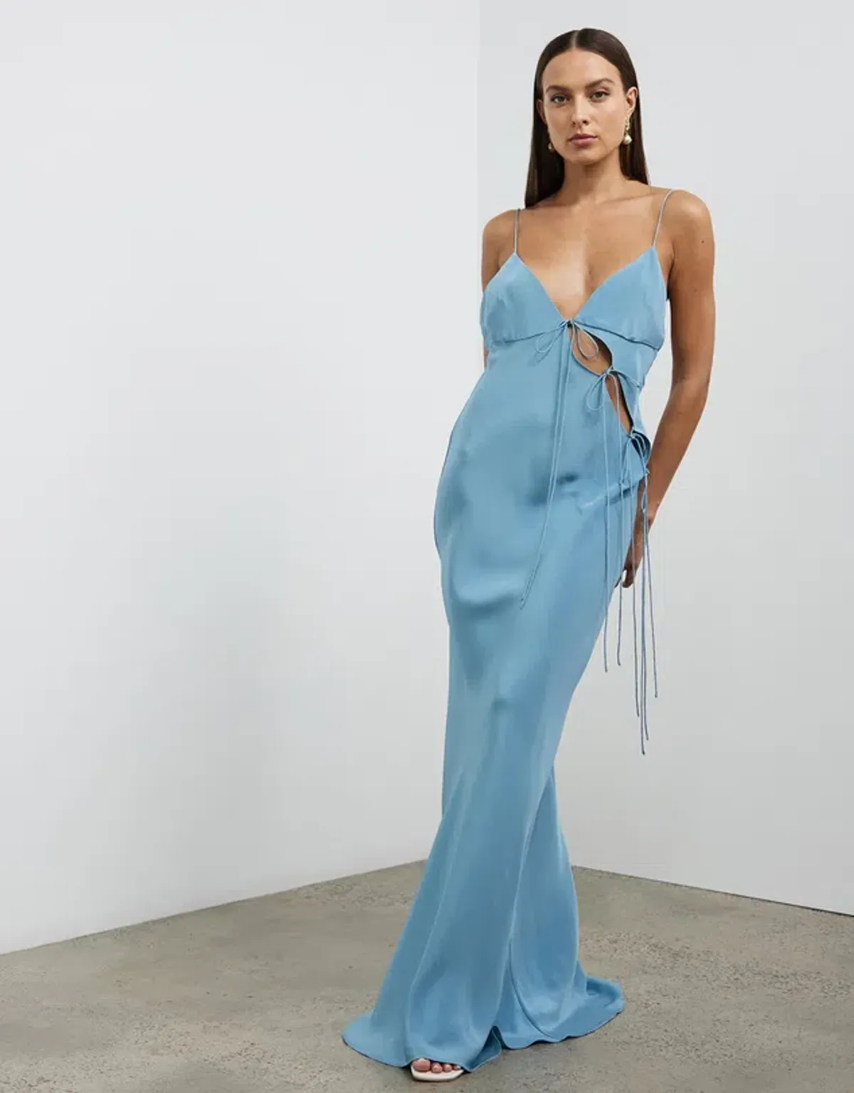 Christopher Esber Slope Tie Silk Dress Blue Size 8 for rent on The Volte - main image