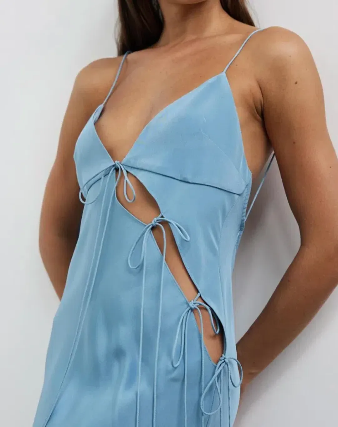 Christopher Esber Slope Tie Silk Dress Blue Size 8 for rent on The Volte - main image