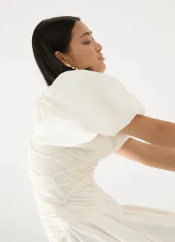 Aje Dawn Drawstring Mini hens Dress in white Ivory Size S / AU 8	 for rent on The Volte - image 3