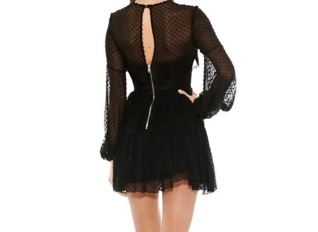 Alex Perry Valerie Bell Sleeve Ruffle Mini Dress Black Size 6 for rent on The Volte - main image