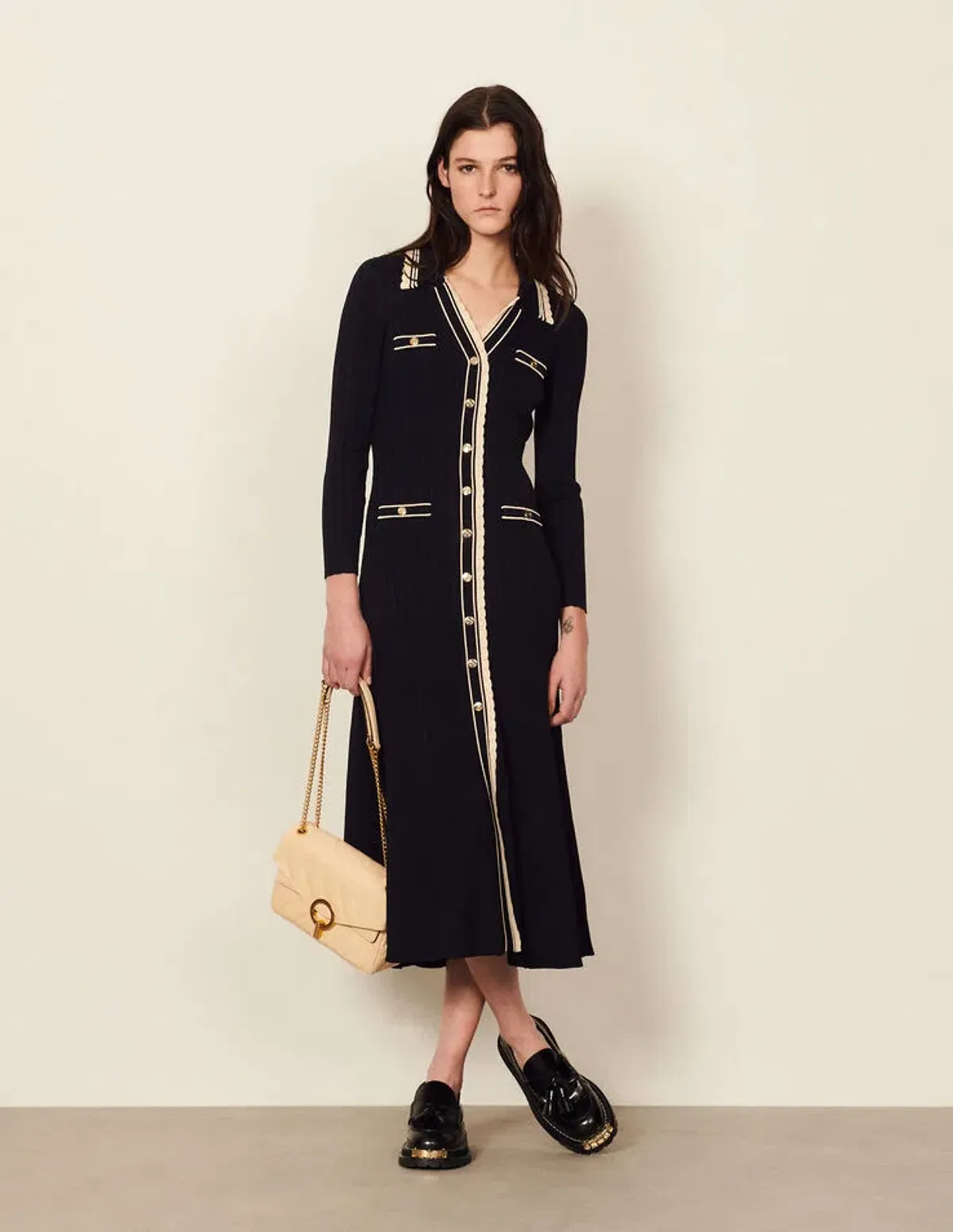 Sandro Paris Alexandrine Ribbed Knit Shirtdress Size 40 / AU 10 for rent on The Volte - main image