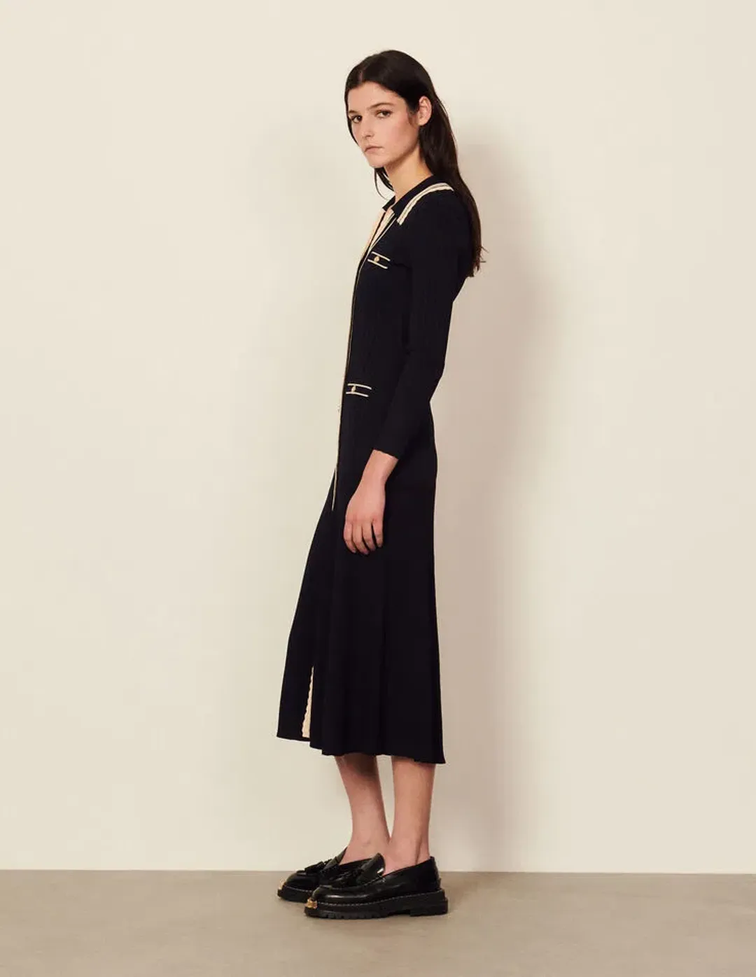 Sandro Paris Alexandrine Ribbed Knit Shirtdress Size 40 / AU 10 for rent on The Volte - main image