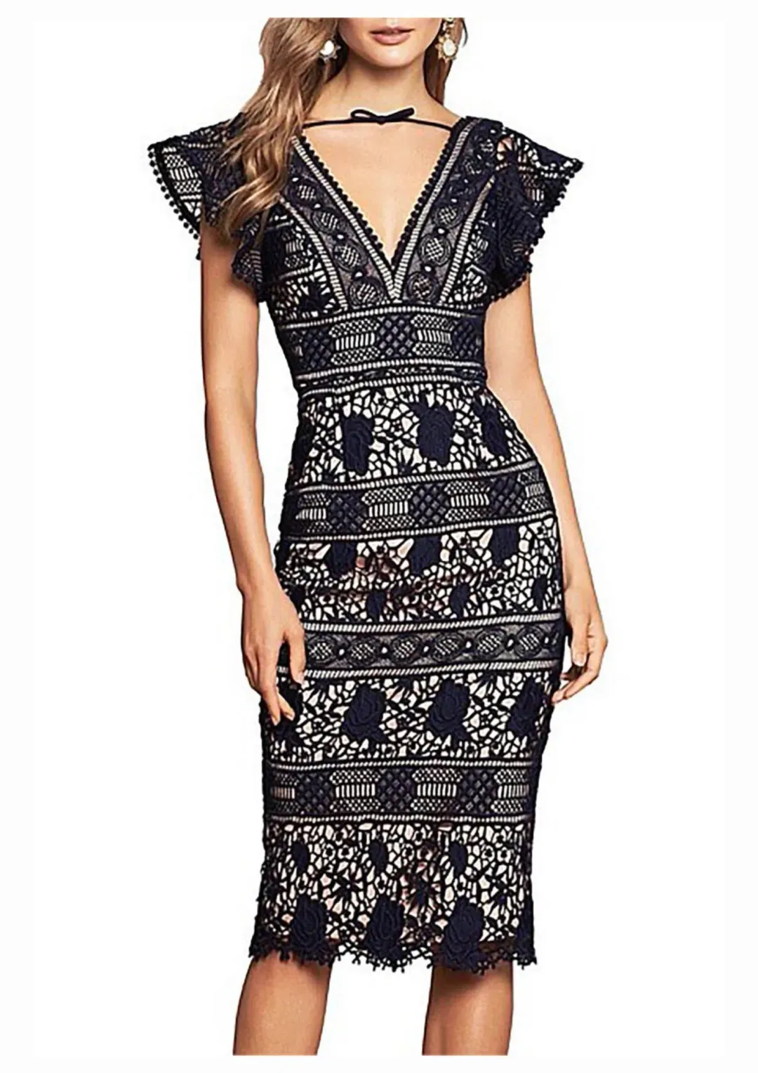Love Honor Marina Midi Dress in Navy Size 10 for rent on The Volte - main image