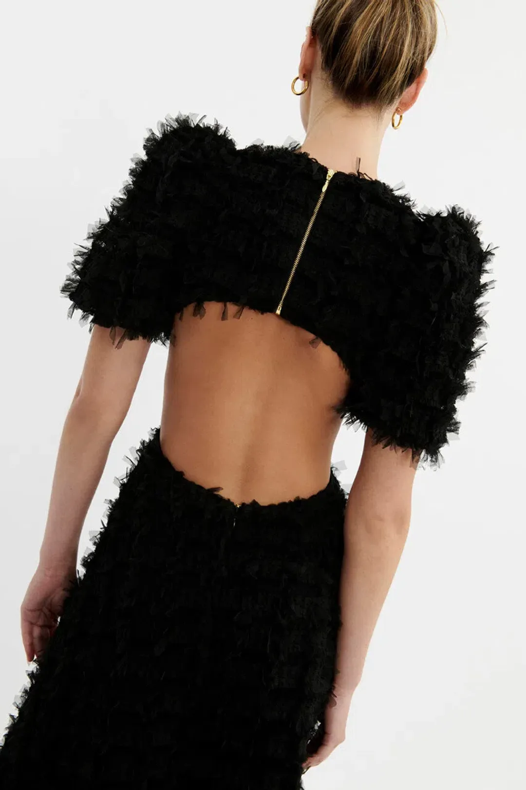 Rebecca Vallance Cherie Amour Puff Sleeve Midi Dress Black Size 10  for rent on The Volte - main image