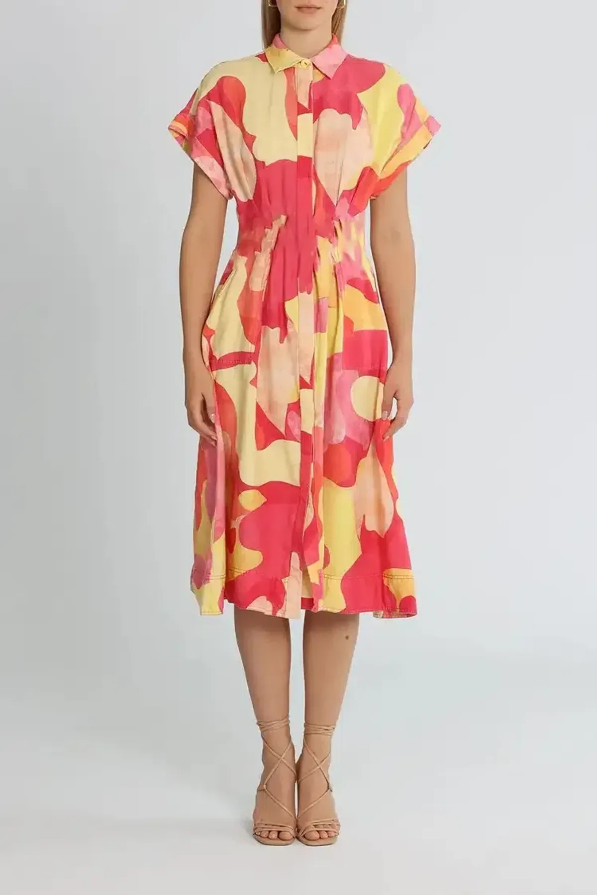 Rebecca Vallance Toretta Midi Dress Multi Print Yellow Size 12 for rent on The Volte - main image