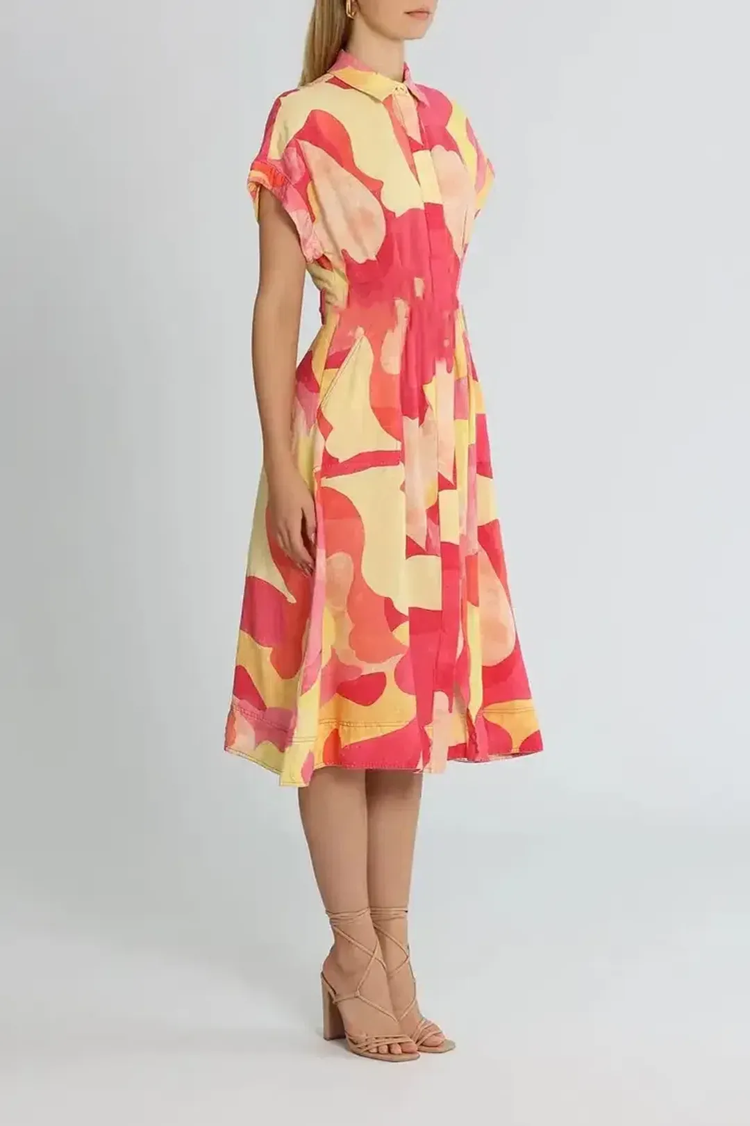 Rebecca Vallance Toretta Midi Dress Multi Print Yellow Size 16 for rent on The Volte - main image