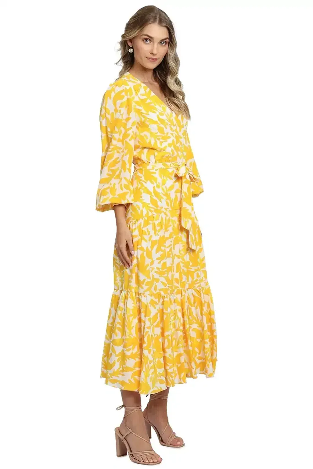 Rebecca Vallance Limoncello Midi Dress Print Yellow Size 6 for rent on The Volte - main image
