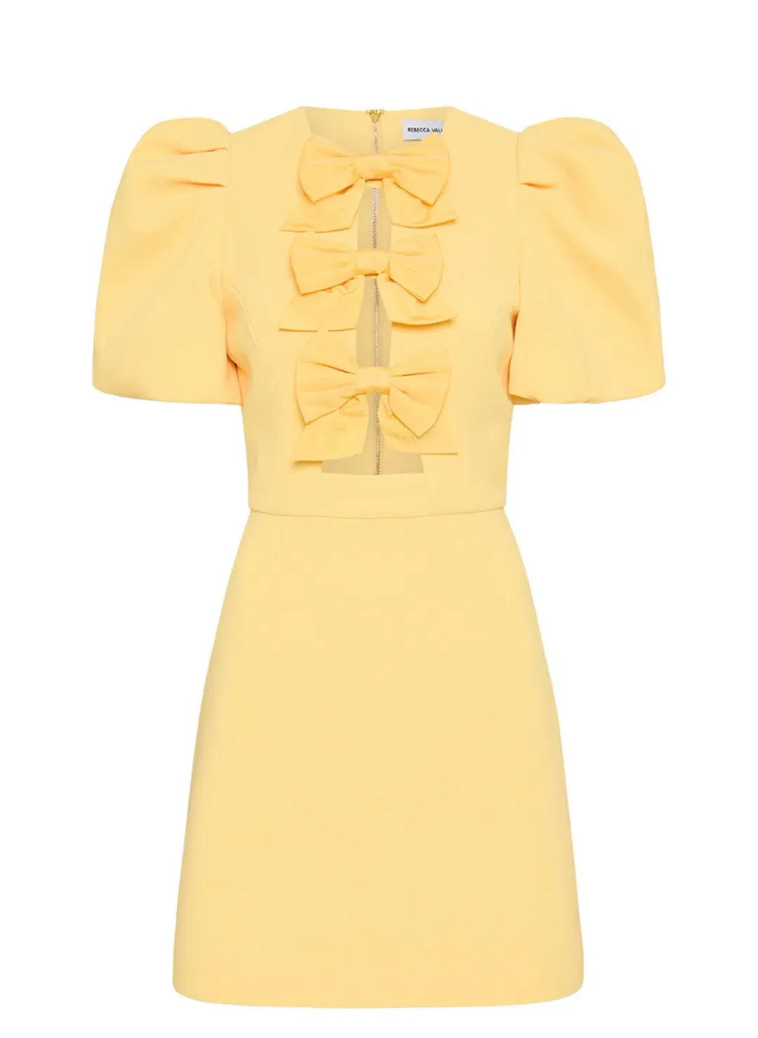 Rebecca Vallance Chloe Bow Mini Dress Yellow Size 8 for rent on The Volte - main image