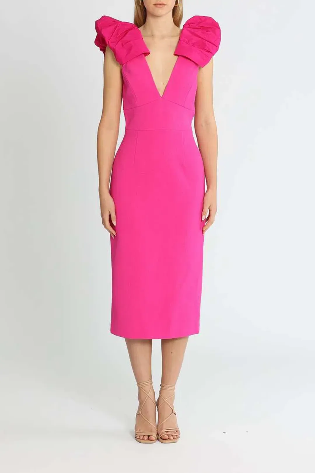 Rebecca Vallance Cupid's Bow Midi Fuschia Pink Size 16 for rent on The Volte - main image