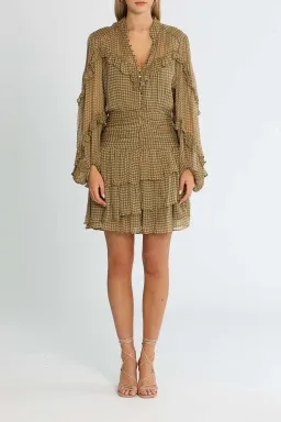 Shona Joy Eleonora Ruched Frill Mini Dress Olive Khaki Print Size 8 for rent on The Volte - image 1