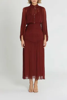 Shona Joy Safira Button Up Ruched Midi Dress Sangria Burgundy Size 6 for rent on The Volte - image 1