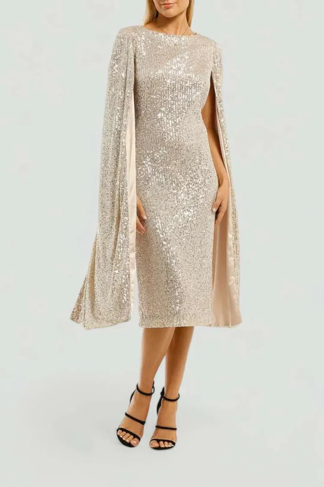 Trelise Cooper This Changes Everything Dress Champagne Sequins Beige Silver Size 10 for rent on The Volte - main image