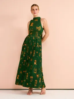 Kate Ford Manisa Pleated Gown In Green Print Size 12 for rent on The Volte - image 1