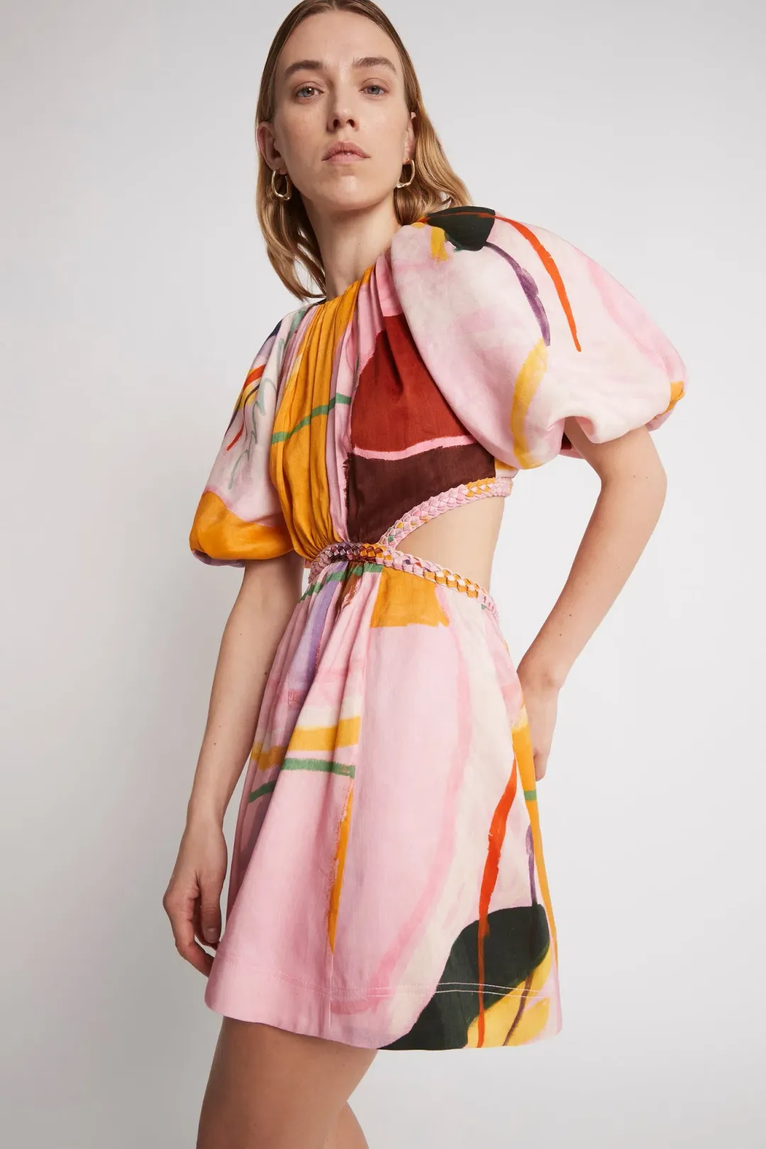 Aje Capucine Puff Sleeve Mini Dress Multi Print Size 4 for rent on The Volte - main image