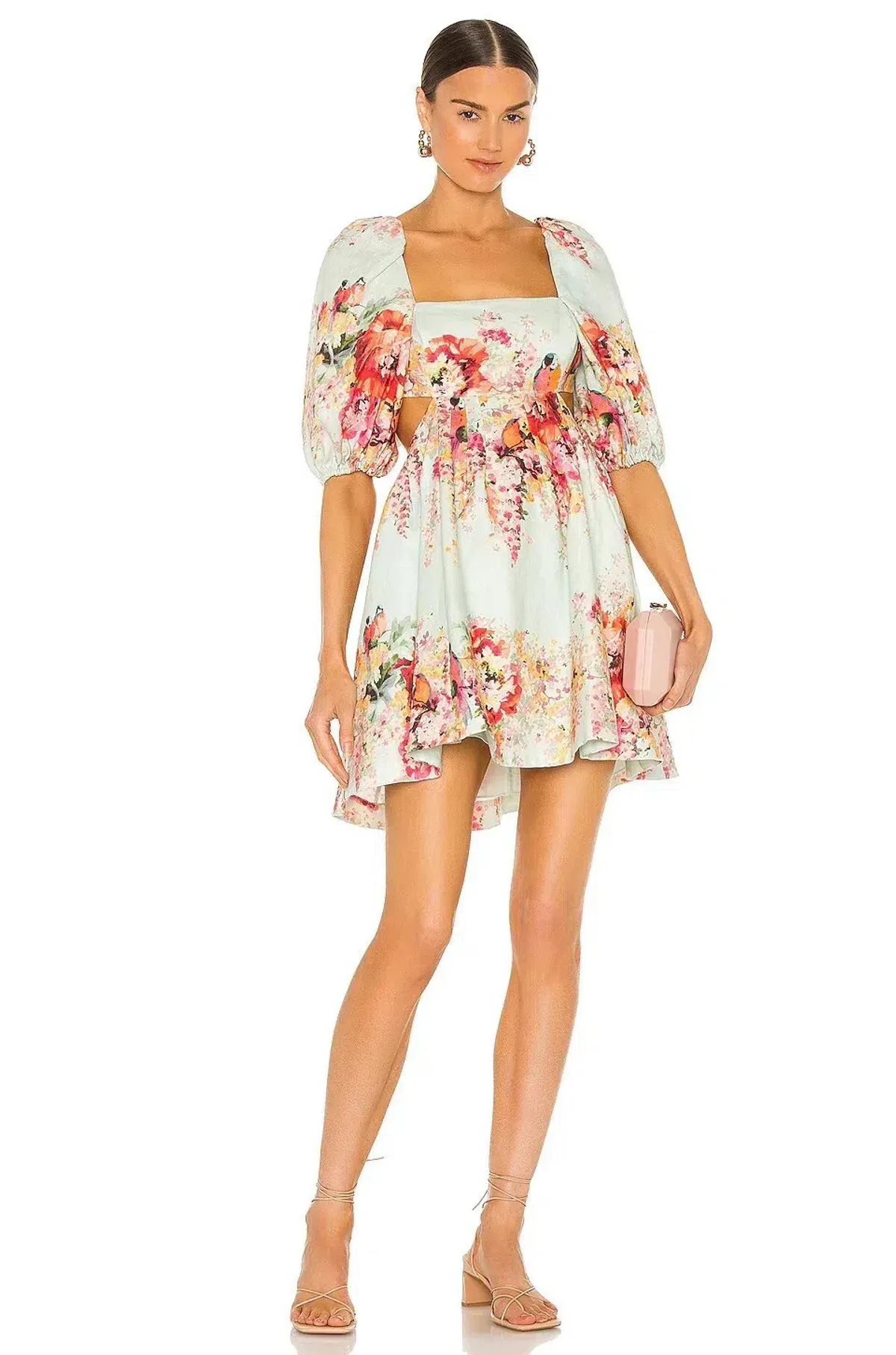 Zimmermann The Mae Cut Out Mini Dress in Mint Florasize 3 /Au  for rent on The Volte - main image