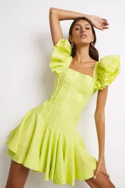 Aje Breathless Frill Sleeve Mini Dress Lime Size 8 for rent on The Volte - image 2