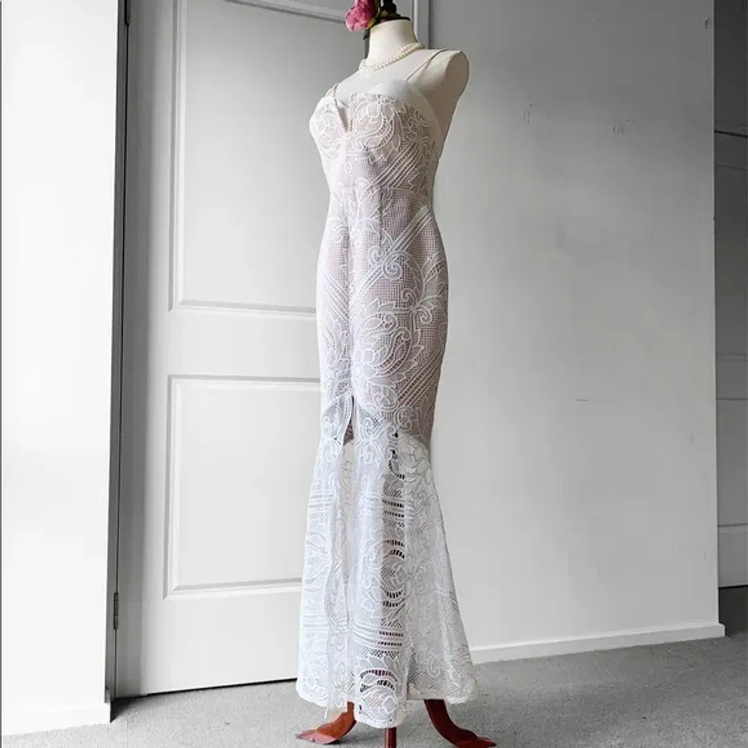 Sheike Lunar Lace Maxi Dress Ivory Size 12 for rent on The Volte - main image