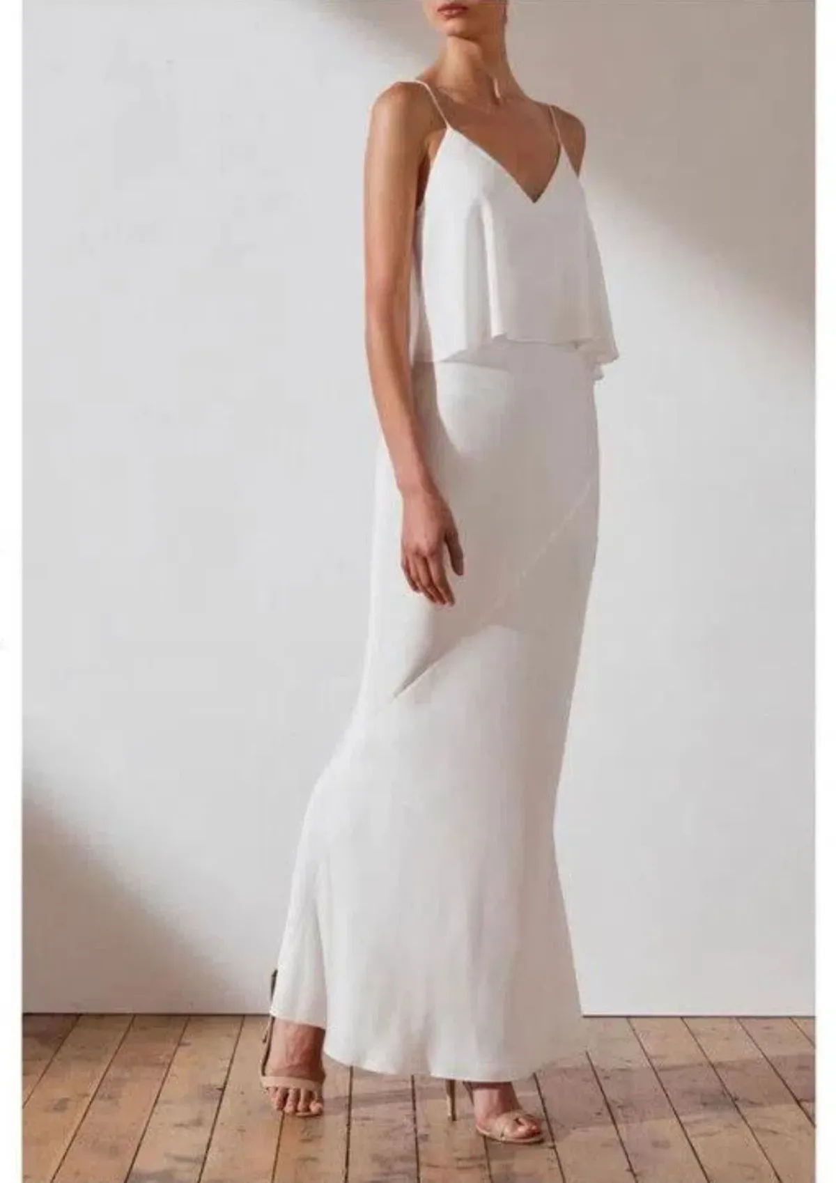 Shona Joy Luxe Bias Frill Slip Dress in Ivory Size 14 for rent on The Volte - main image