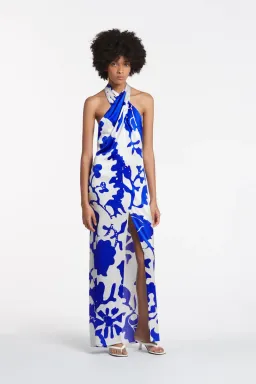 Sir the Label Esme Halter Silk Maxi Dress Blue Print Size 3 / AU 12 for rent on The Volte - image 2