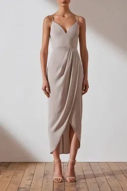 Shona Joy Core Cocktail Draped Maxi Dress Oyster Size 16 for rent on The Volte - image 1