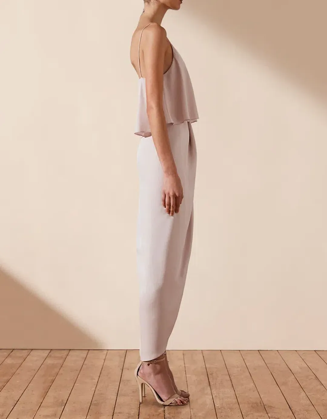 Shona Joy Luxe Draped Cocktail Frill Dress Porcelain Size 16 for rent on The Volte - main image