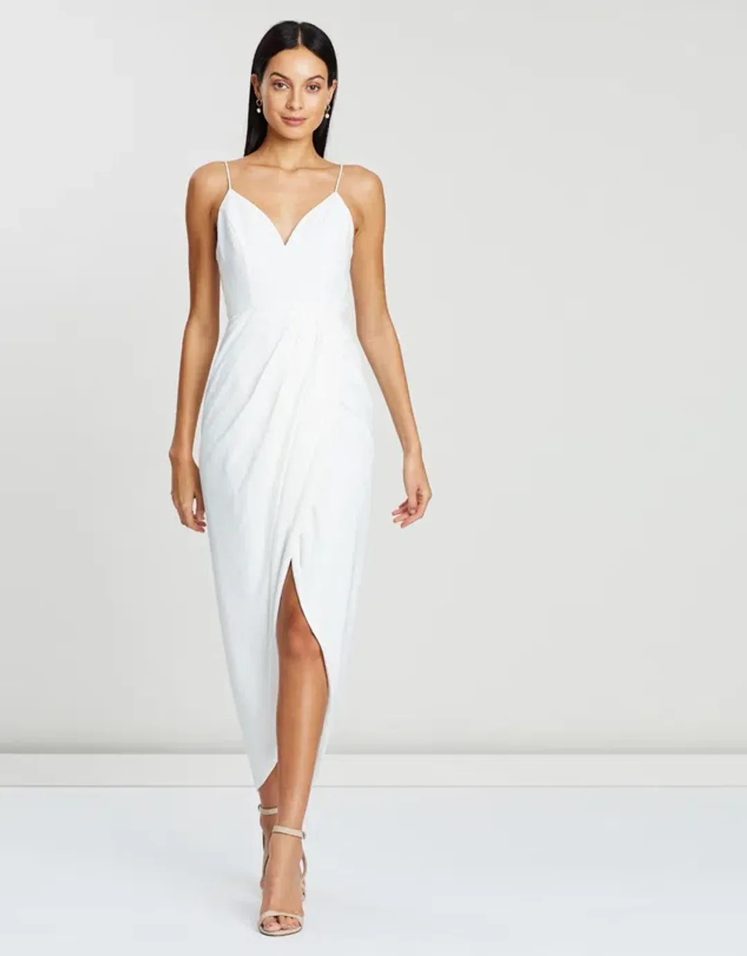 Shona Joy Core Cocktail Draped Maxi Dress White Size 14 for rent on The Volte - main image