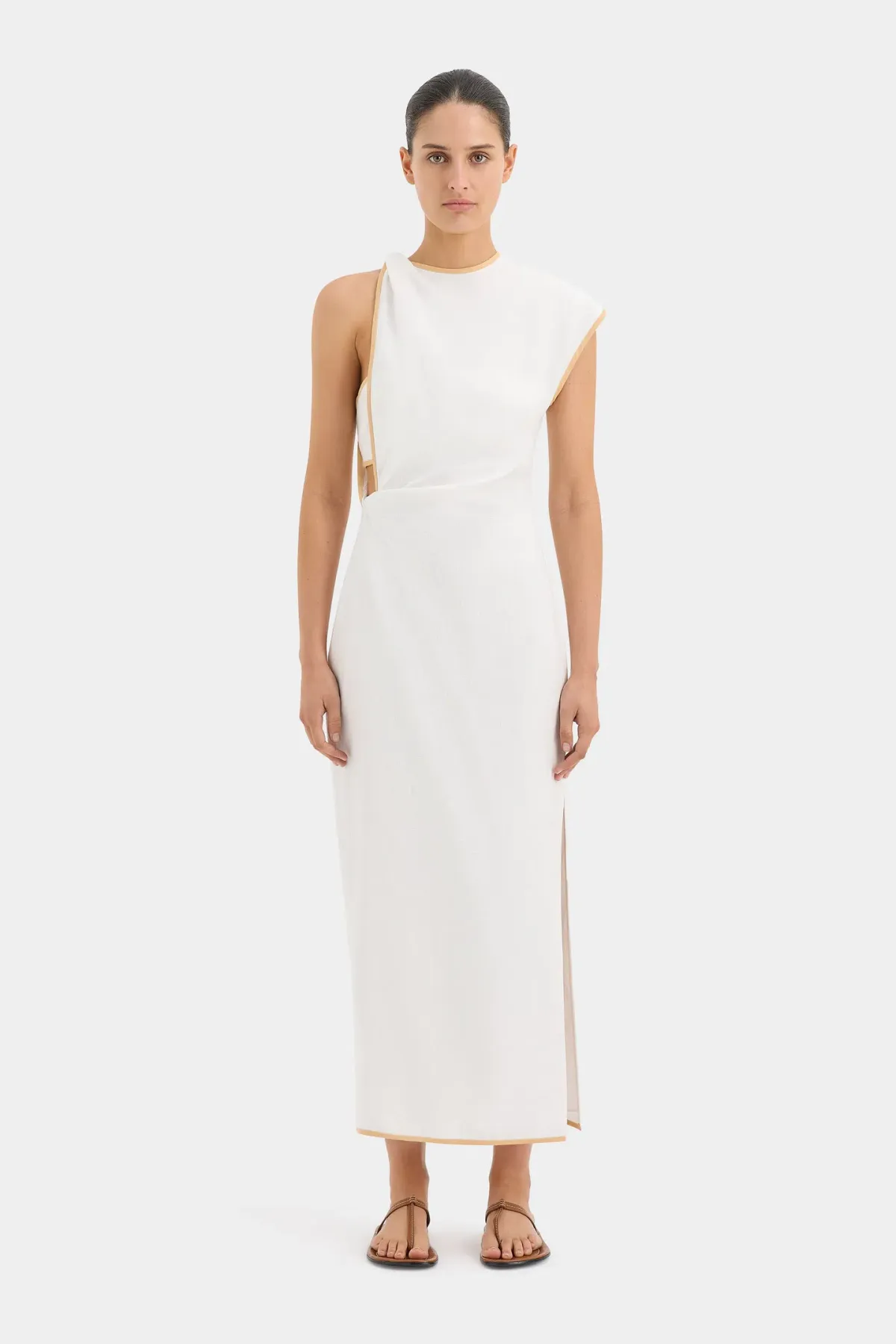 Sir the Label The Noemi Cut Out Midi Dress in Ivory Size 8 for rent on The Volte - main image