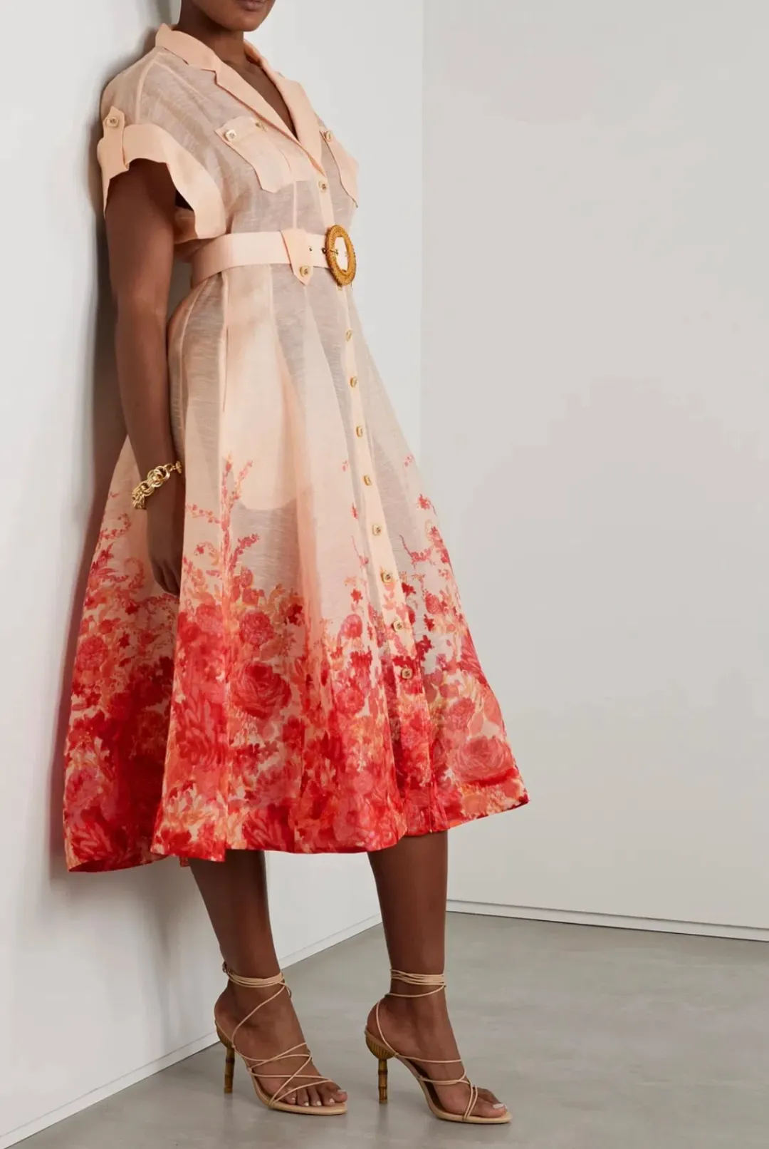Zimmermann High Tide Midi Shirtdress Pink Ikat Floral Size 2/12 for rent on The Volte - main image