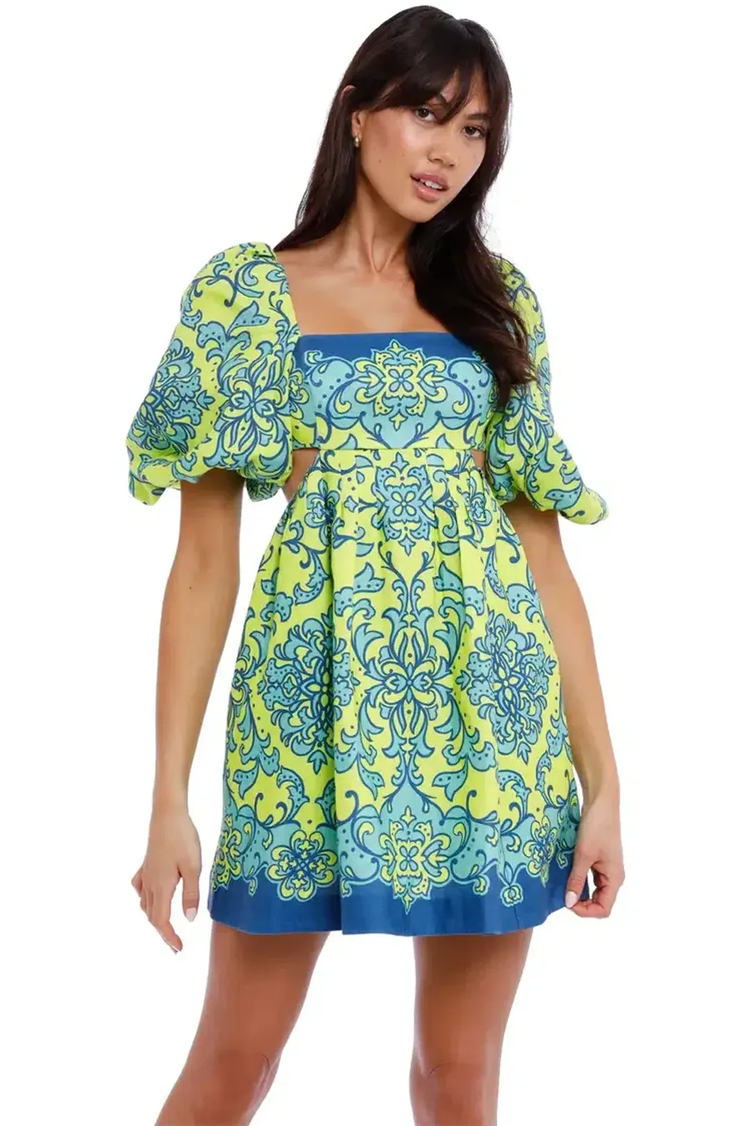 Zimmermann Nina Cut Out Mini Dress Lime Size 12 for rent on The Volte - main image