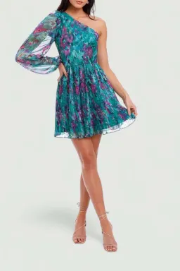 Talulah Barcelona Nights Mini Dress Watercolour Floral Print Green Print Size 10 for rent on The Volte - image 3