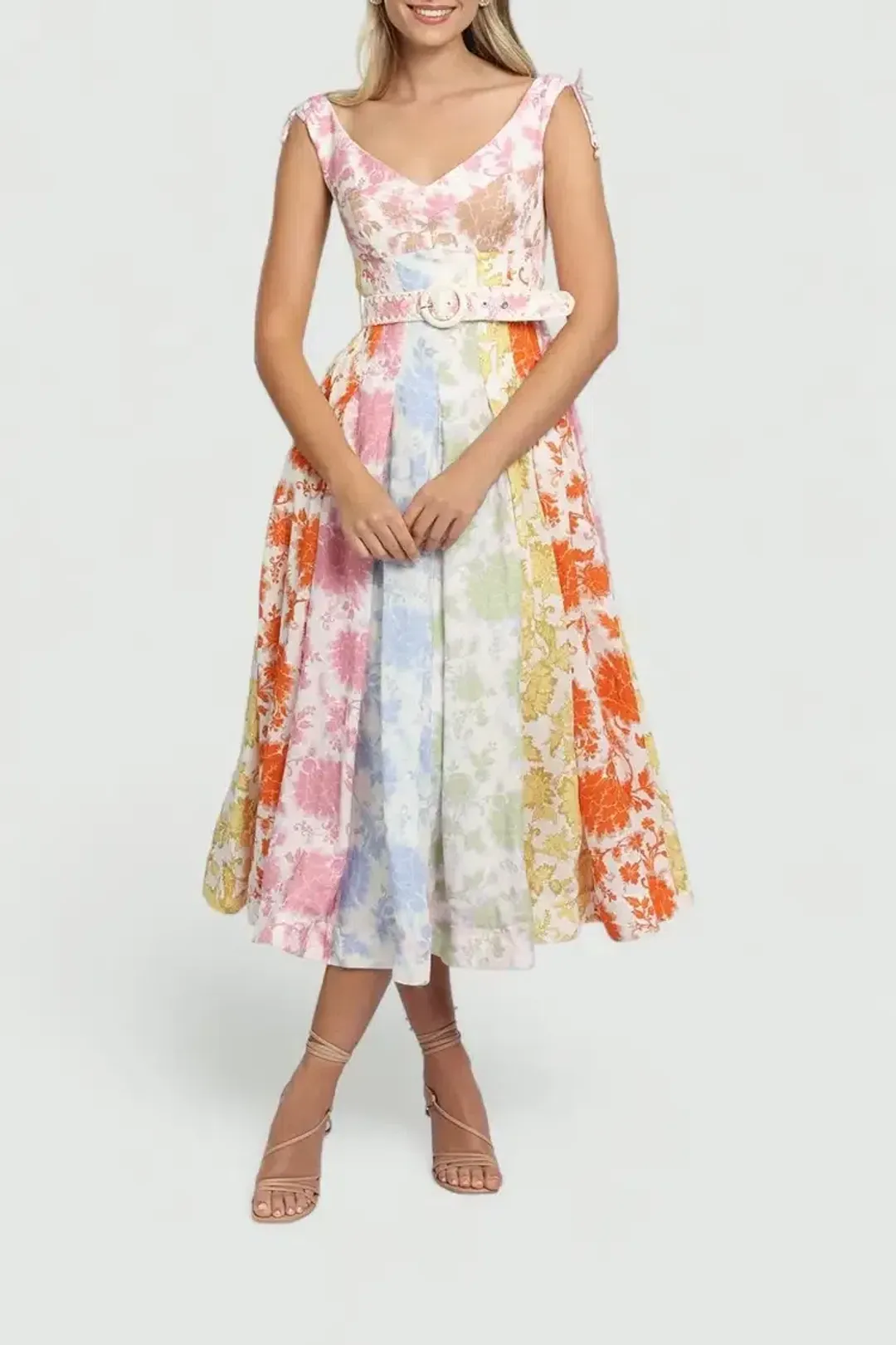 Zimmermann Postcard Spliced Midi Dress Multi Print Size 10 AU for rent on The Volte - main image
