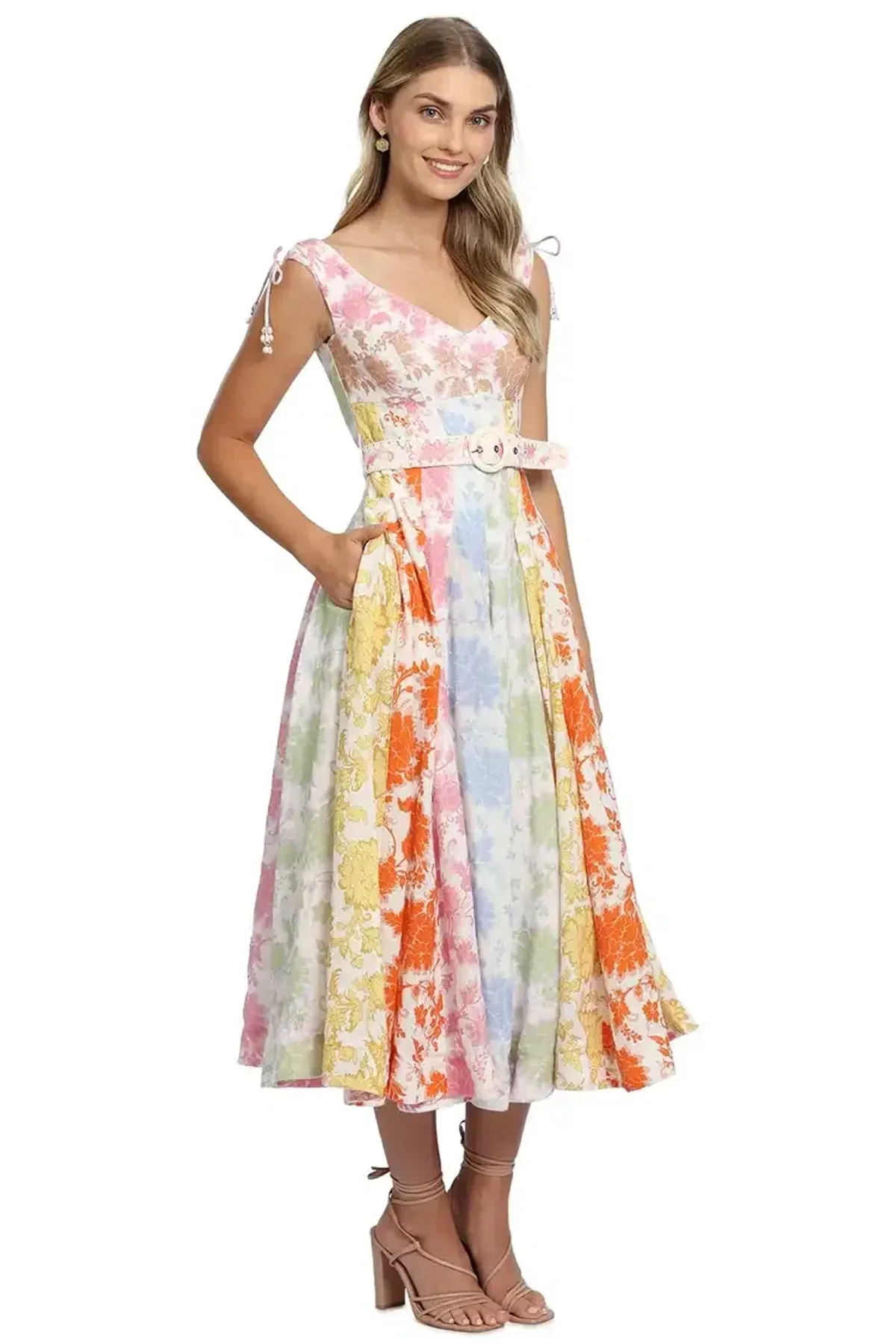 Zimmermann Postcard Spliced Midi Dress Multi Print Size 10 AU for rent on The Volte - main image