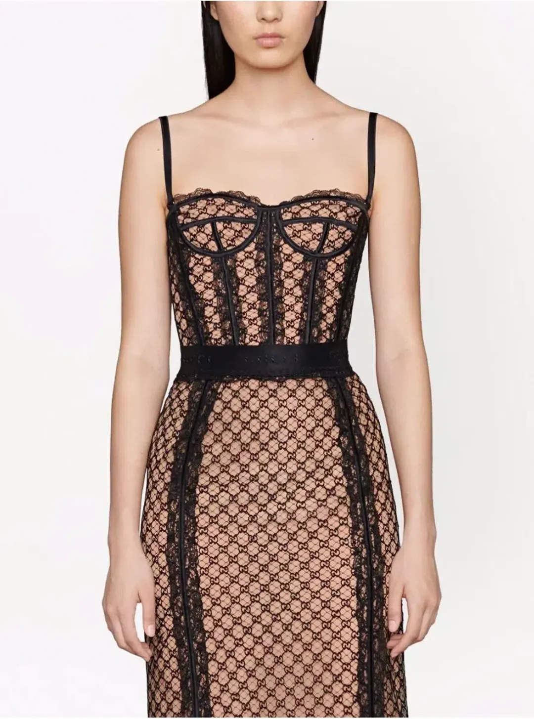 Gucci GG Mesh Lace Corset & Skirt Set Print Size S/8 for rent on The Volte - main image