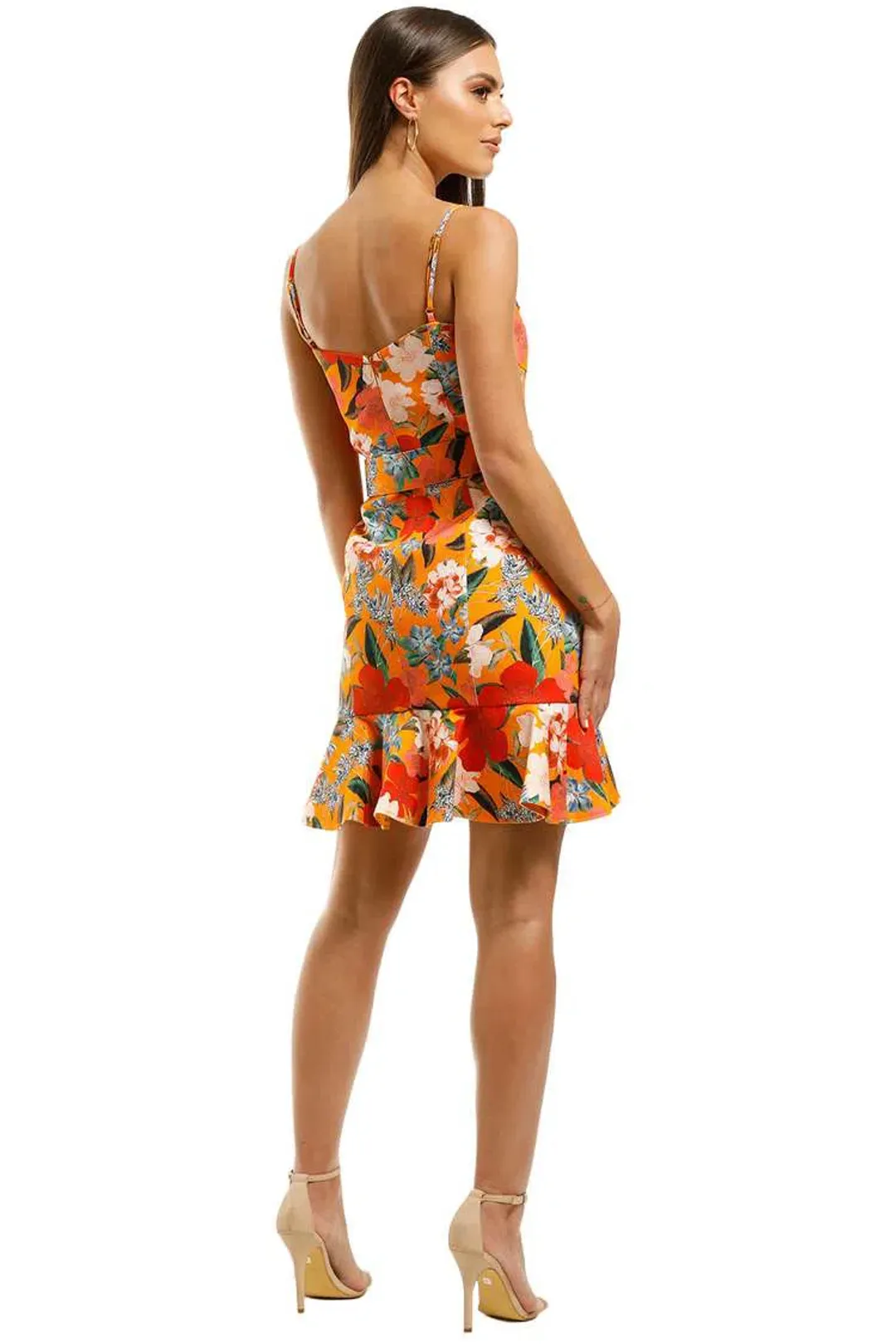 Nicholas Arielle Frill Dress Tangerine Orange Print Size 6 for rent on The Volte - main image