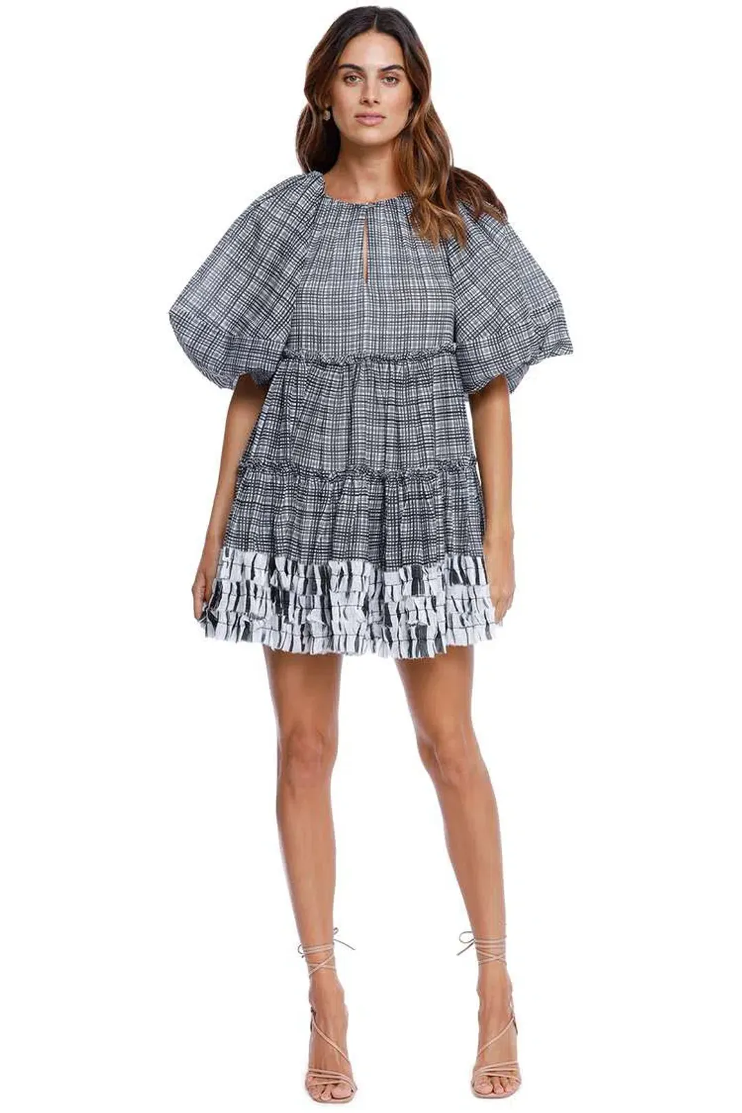 AJE Memento Smock Mini Dress Black and White Size 12 for rent on The Volte - main image