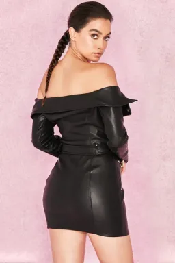 House of CB Madeleine Leather Off Shoulder Dress Black Size XS/AU 6 for rent on The Volte - image 4