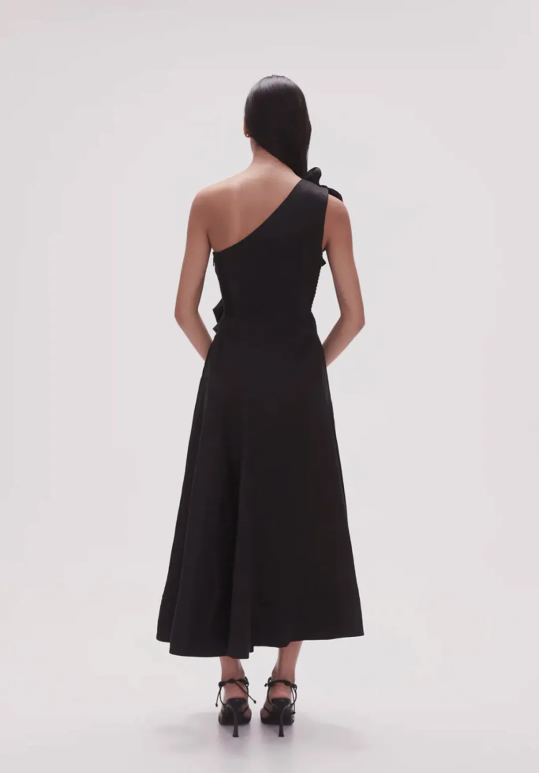 Aje Adelia Ruffle Midi Dress Black Size 8 for rent on The Volte - main image
