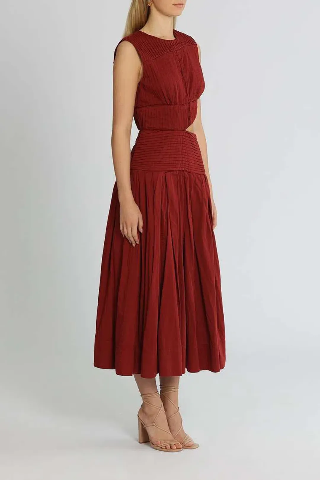 AJE  Cascade Cut Out Dress Burgundy Size 8 for rent on The Volte - main image