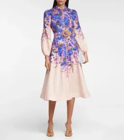 Zimmermann High Tide Buttoned Midi Dress Purple Ikat Floral Size 1 / AU 10 for rent on The Volte - image 1