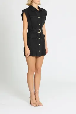 Aje Eloise Linen Logo Mini Dress Black Size 8 for rent on The Volte - image 2