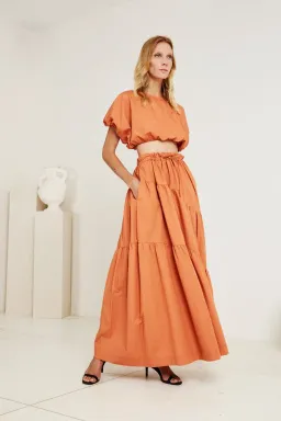 SWF Boutique Penthouse Cropped Tee & Drawstring Skirt Set Orange Size S / AU 8 for rent on The Volte - image 1