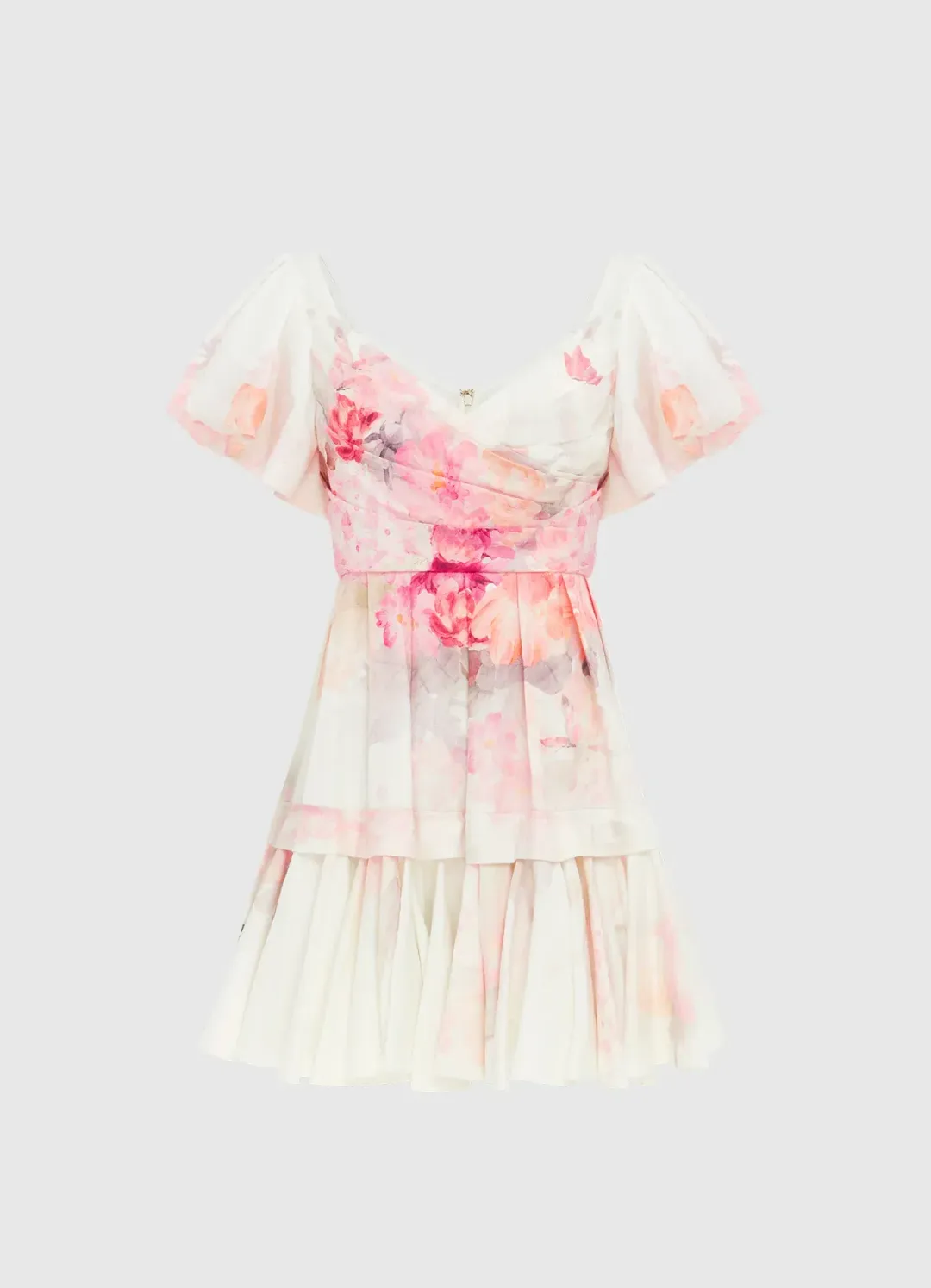 Leo Lin Fleur Ruffled Mini Dress in Bouquet Floral Print for rent on The Volte - main image