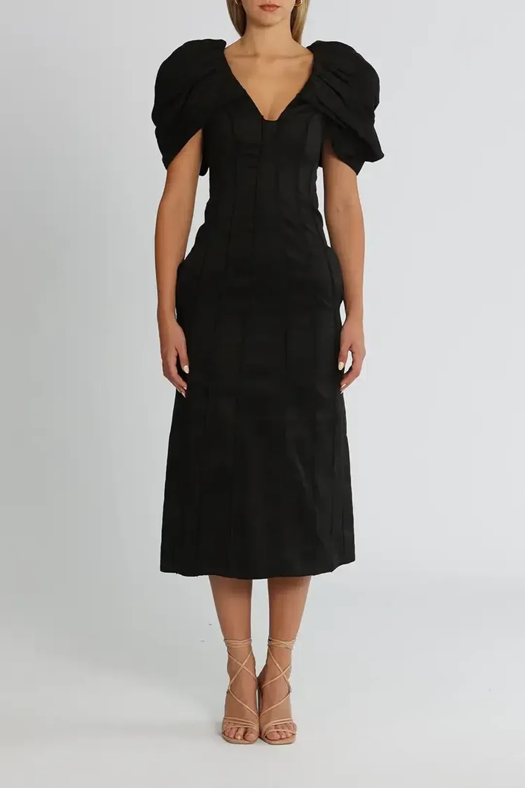Aje Admiral Butterfly Sleeve Midi Dress in Black Size 6 for rent on The Volte - main image