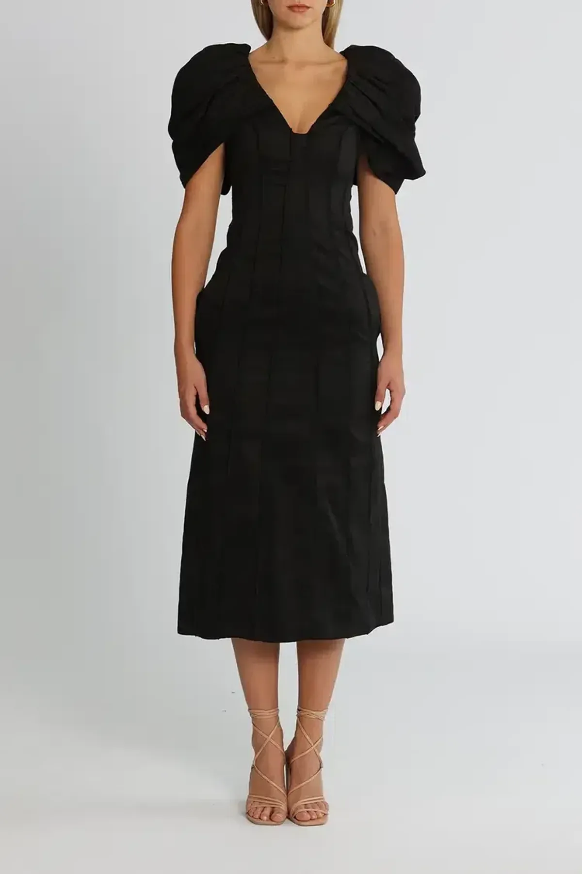 Aje Admiral Butterfly Sleeve Midi Dress in Black Size 6 for rent on The Volte - main image