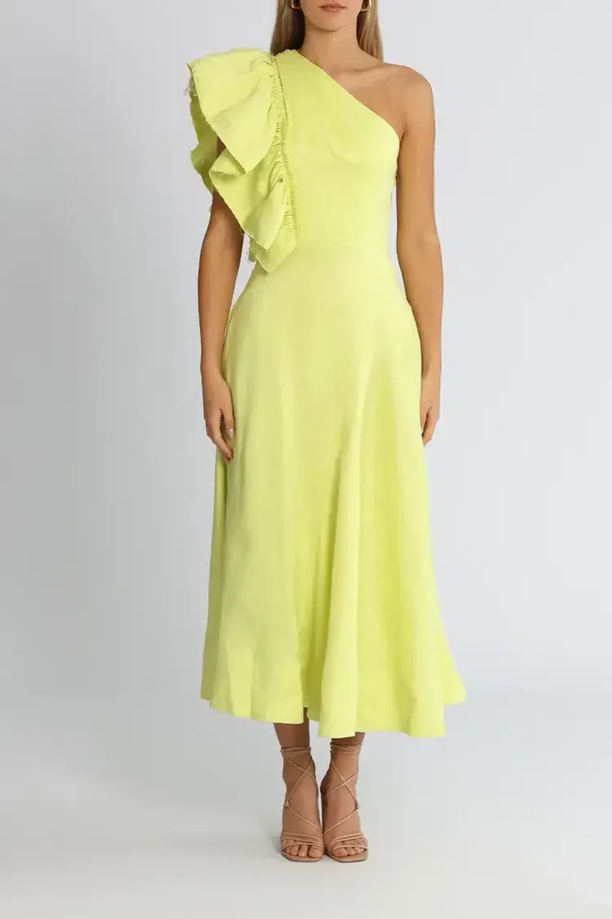 Aje Bonjour Asymmetric Midi Dress in Lime Green Size 14 for rent on The Volte - main image