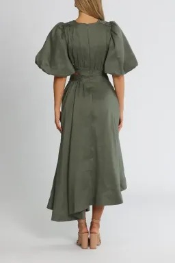 Aje Tidal Tucked Cut Out Midi Dress in Oakmoss Size 6 for rent on The Volte - image 3
