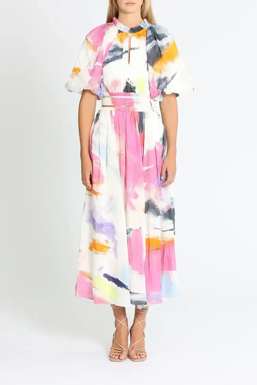 Aje Elysium Blouson Midi Dress Multi Size 8 for rent on The Volte - main image