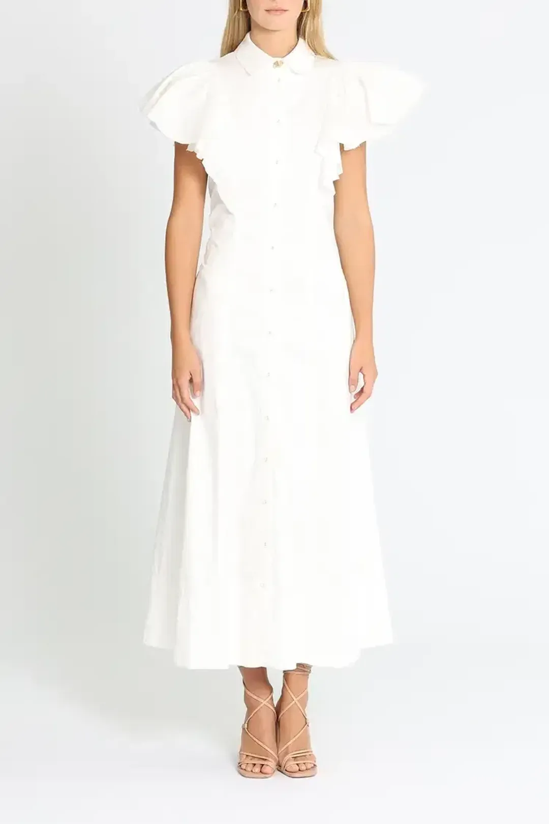 Aje Kindred Frill Sleeve Midi Dress Ivory Size 10 for rent on The Volte - main image