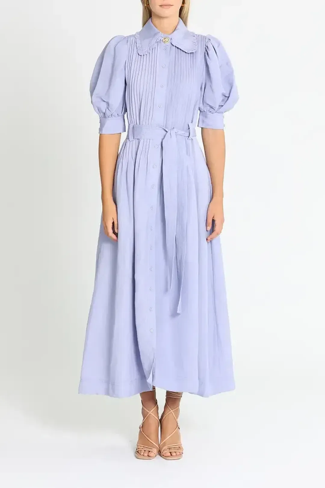 Aje Madeleine Belted Midi Dress in Lilac Size 8 for rent on The Volte - main image